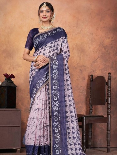 Grace Soft Chanderi Printed Saree with Gold Border